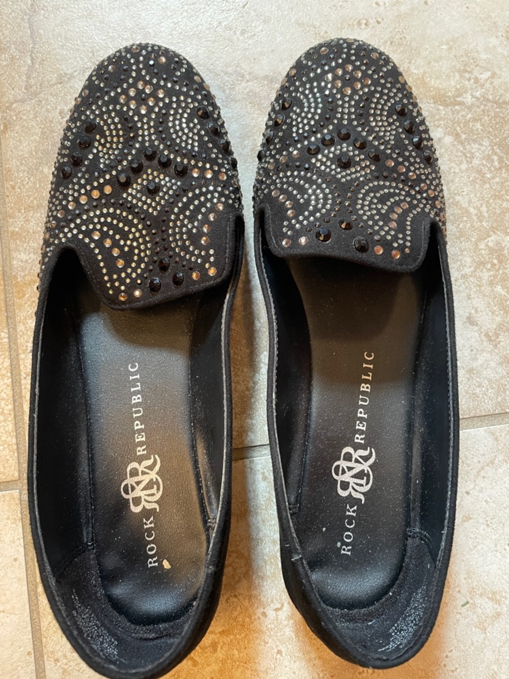 Rock & Republic Black Studded Slip-On Loafers